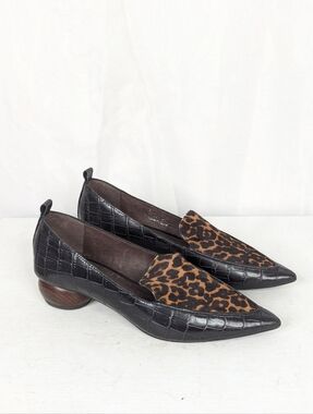 Jeffrey Campbell Viona Croc Leopard Print Wood Heel Loafers - Size 7